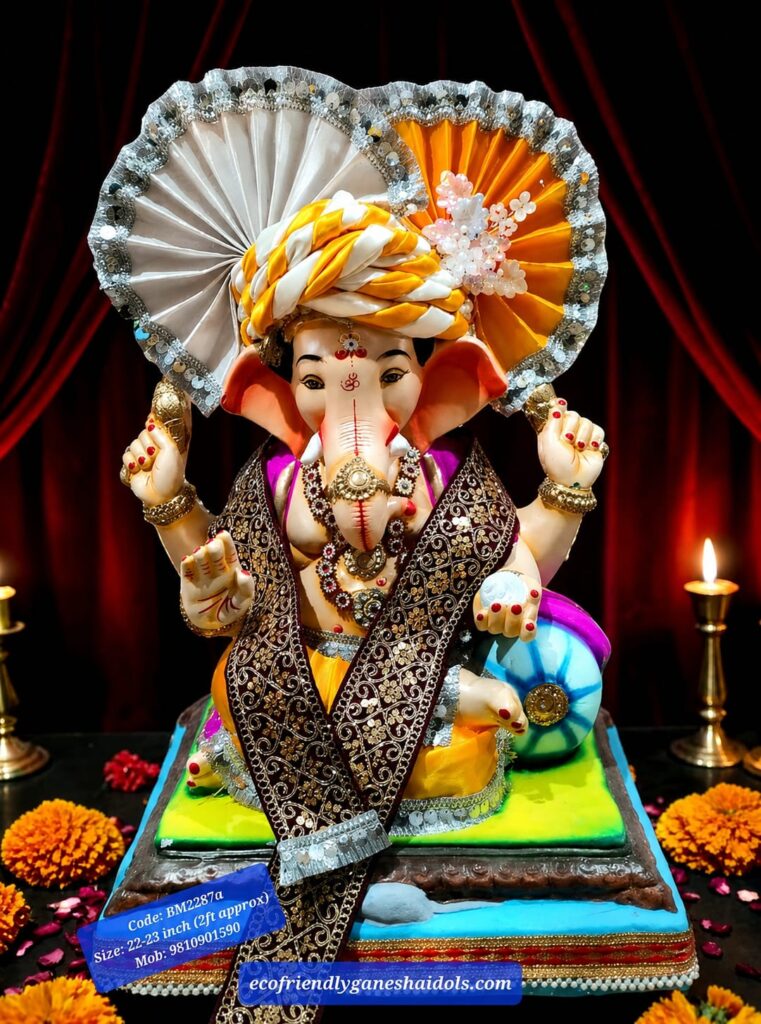 exquisitely decorated shadu mitti eco-friendly ganesha idols in delhi
