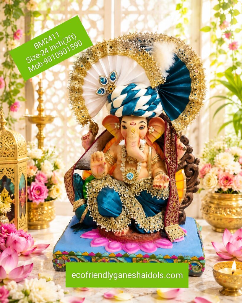 decorated eco-friendly ganesha shadu mitti idols in delhi / ncr