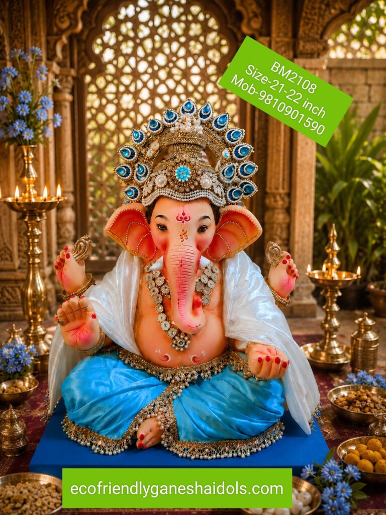 decorated eco-friendly ganesha shadu mitti idols in delhi / ncr