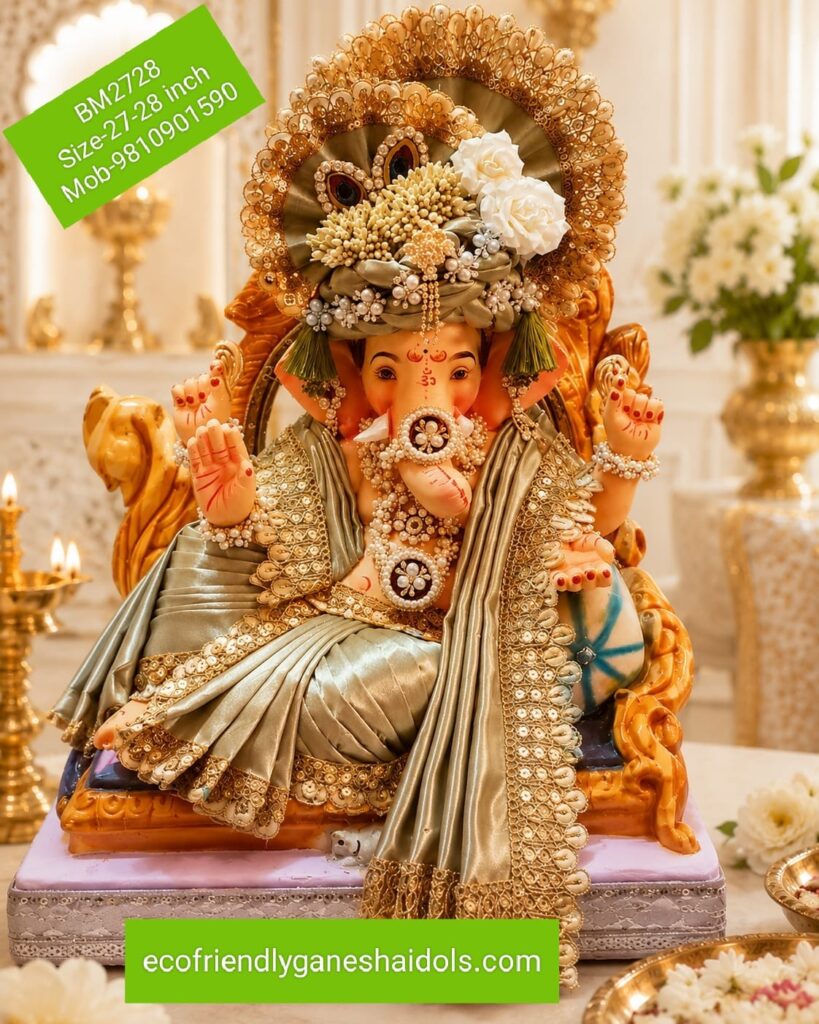 decorated eco-friendly ganesha shadu mitti idols in delhi / ncr