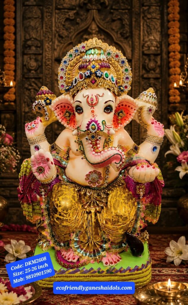 decorated eco-friendly ganesha shadu mitti idols in delhi / ncr